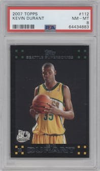 Kevin Durant from the 2007-08 Topps set graded by PSA and given an overall grade of 8.