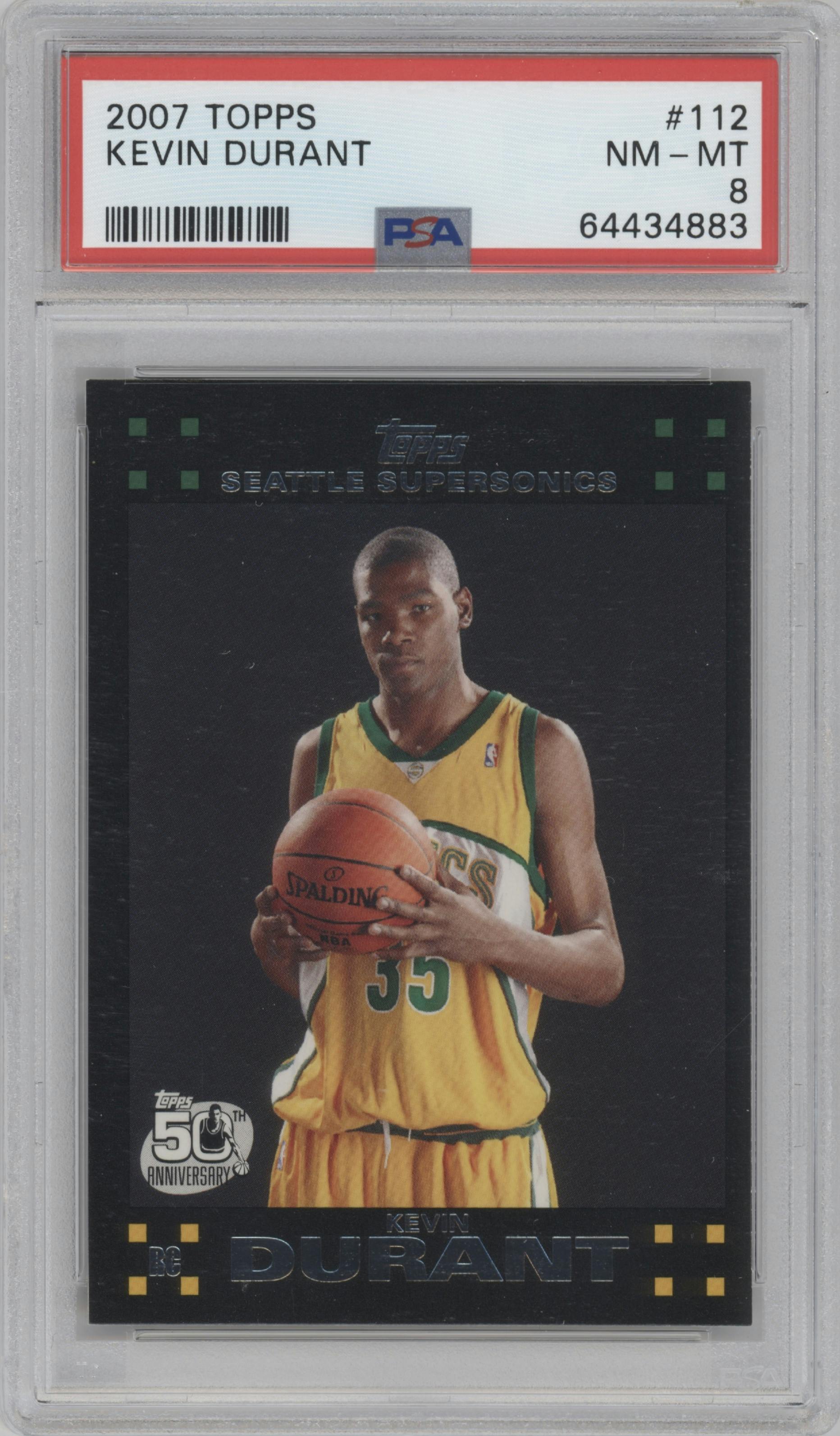 Kevin Durant from the 2007-08 Topps set graded by PSA and given an overall grade of 8.