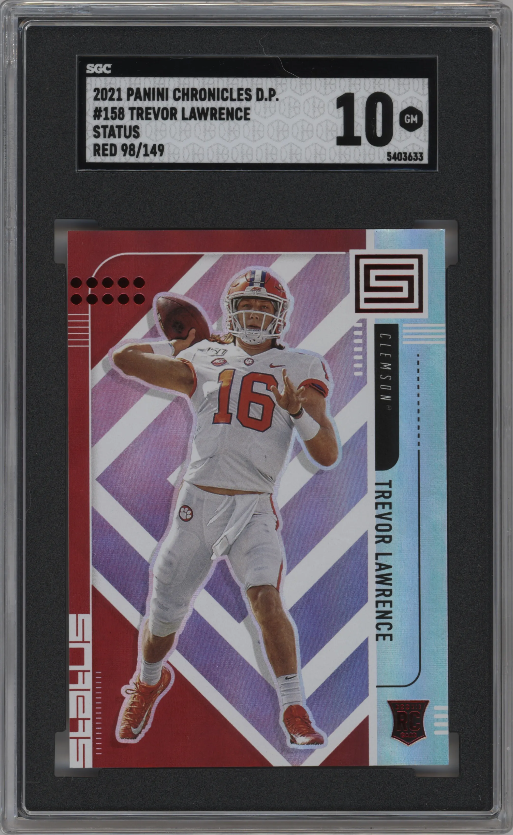 2021 Panini Chronicles Draft Picks Status Trevor Lawrence Red SGC 10