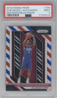 Shai Gilgeous-Alexander from the 2018-19 Panini Prizm set featuring a Red White Blue Prizm parallel graded by PSA and given an overall grade of 9.