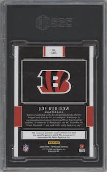 Joe Burrow from the 2020 Panini Impeccable set graded by SGC and given an overall grade of 9.5.