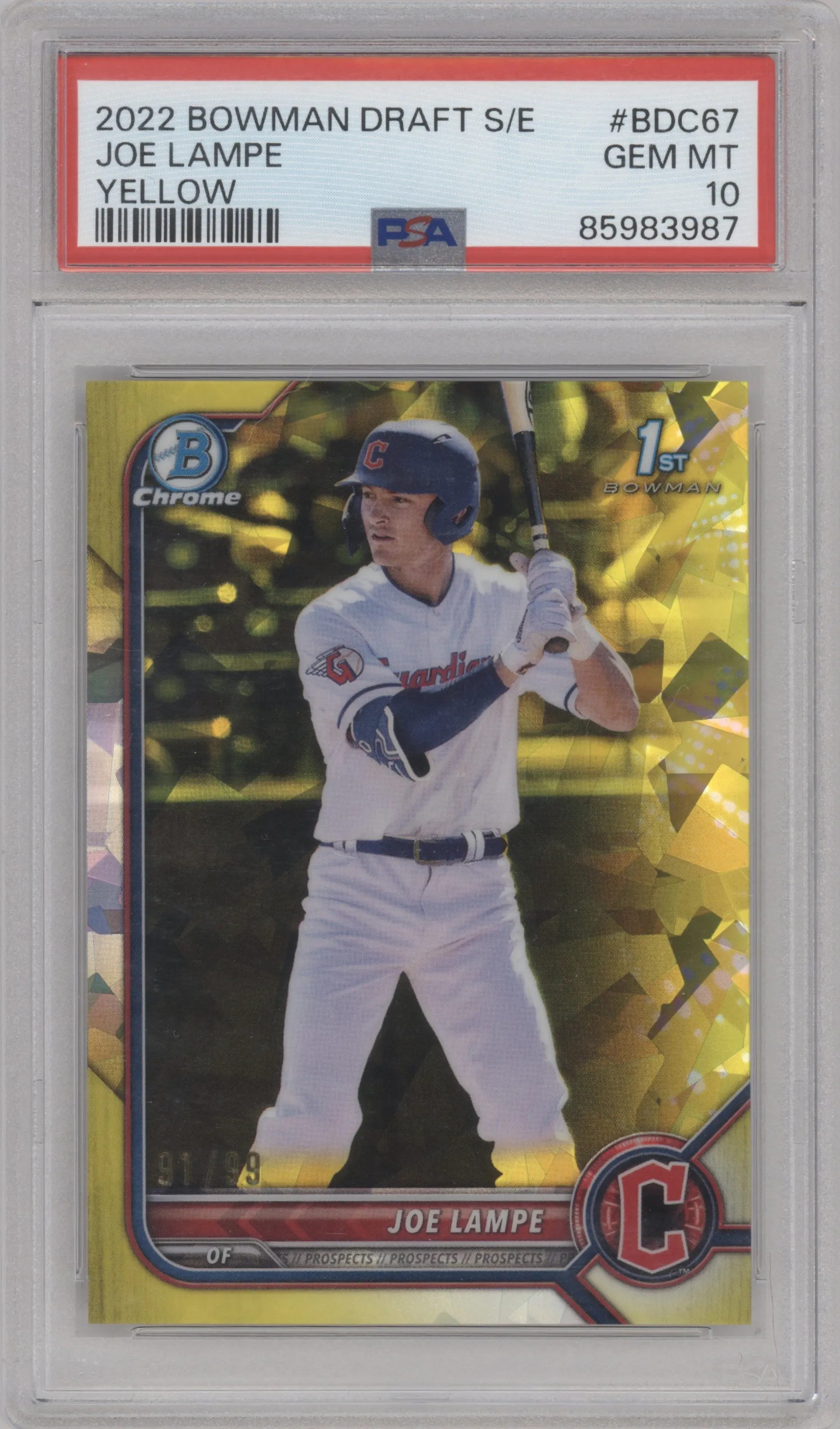 2022 Bowman Draft Sapphire Edition Chrome Joe Lampe Yellow PSA 10