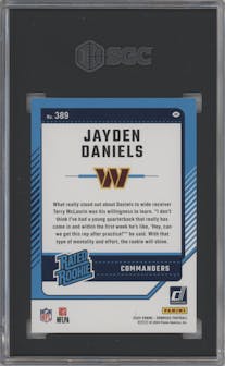 Jayden Daniels from the 2024 Donruss set graded by SGC and given an overall grade of 9.