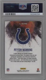 Peyton Manning from the 2024 Panini Phoenix set graded by PSA and given an overall grade of 10.