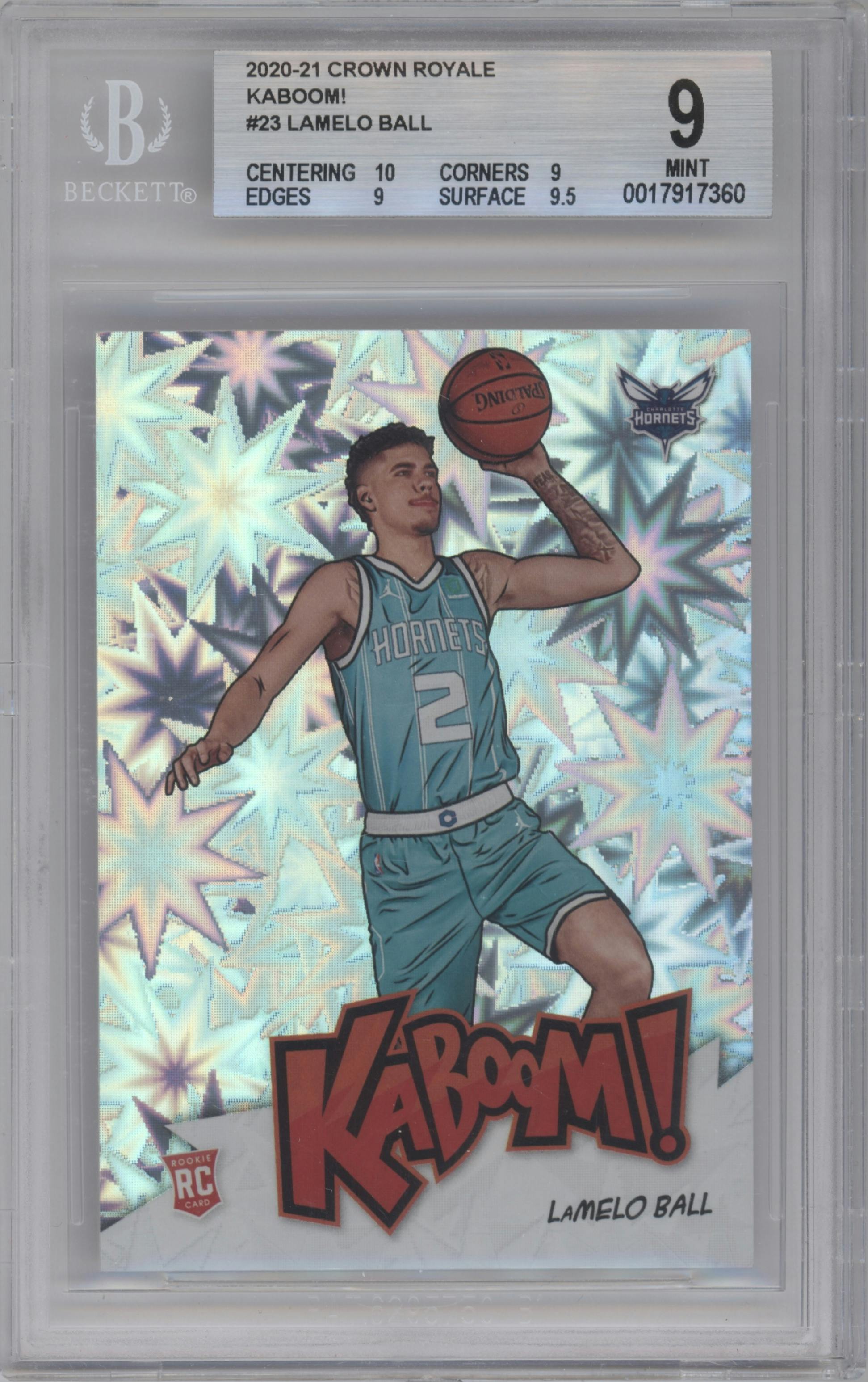 LaMelo Ball from the 2020-21 Panini Crown Royale set graded by Beckett and given an overall grade of 9.