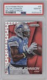 Calvin Johnson from the 2014 Panini Prizm set featuring a NFL Shield parallel graded by PSA and given an overall grade of 10.