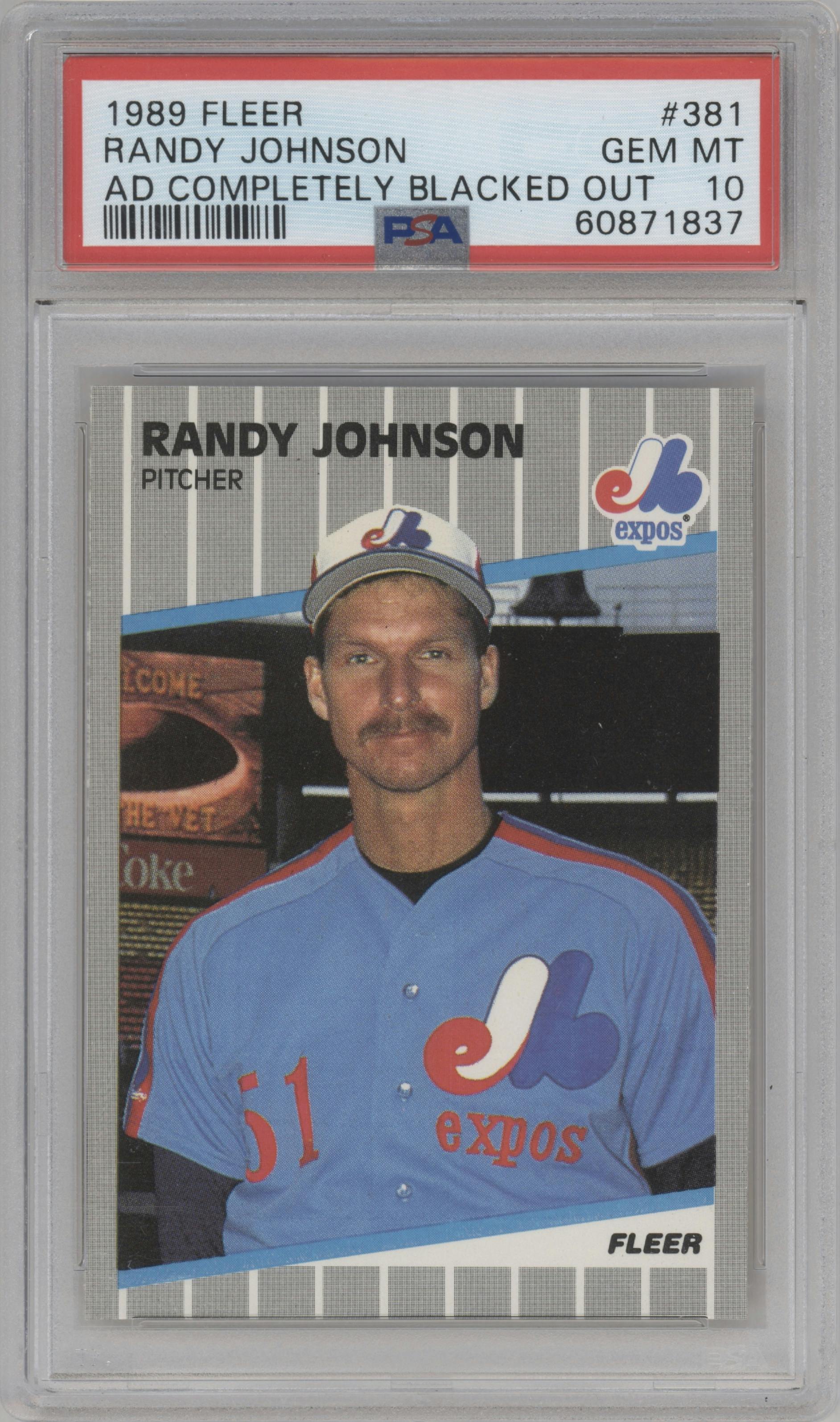Randy Johnson from the 1989 Fleer set featuring a Variation parallel graded by PSA and given an overall grade of 10.