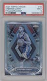 Stephen Curry from the 2023-24 Topps Chrome set featuring a Frozenfractor parallel graded by PSA and given an overall grade of 9.