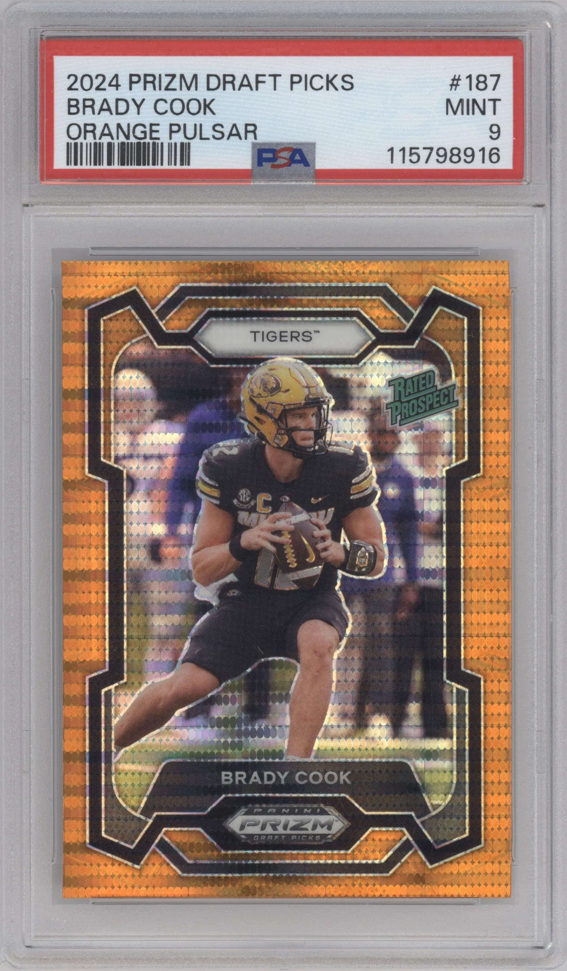 2024 Panini Prizm Draft Picks Brady Cook Orange Pulsar #187 PSA 9