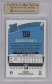 Saquon Barkley from the 2018 Panini Donruss Optic set featuring a Orange parallel graded by Beckett and given an overall grade of 9.5.