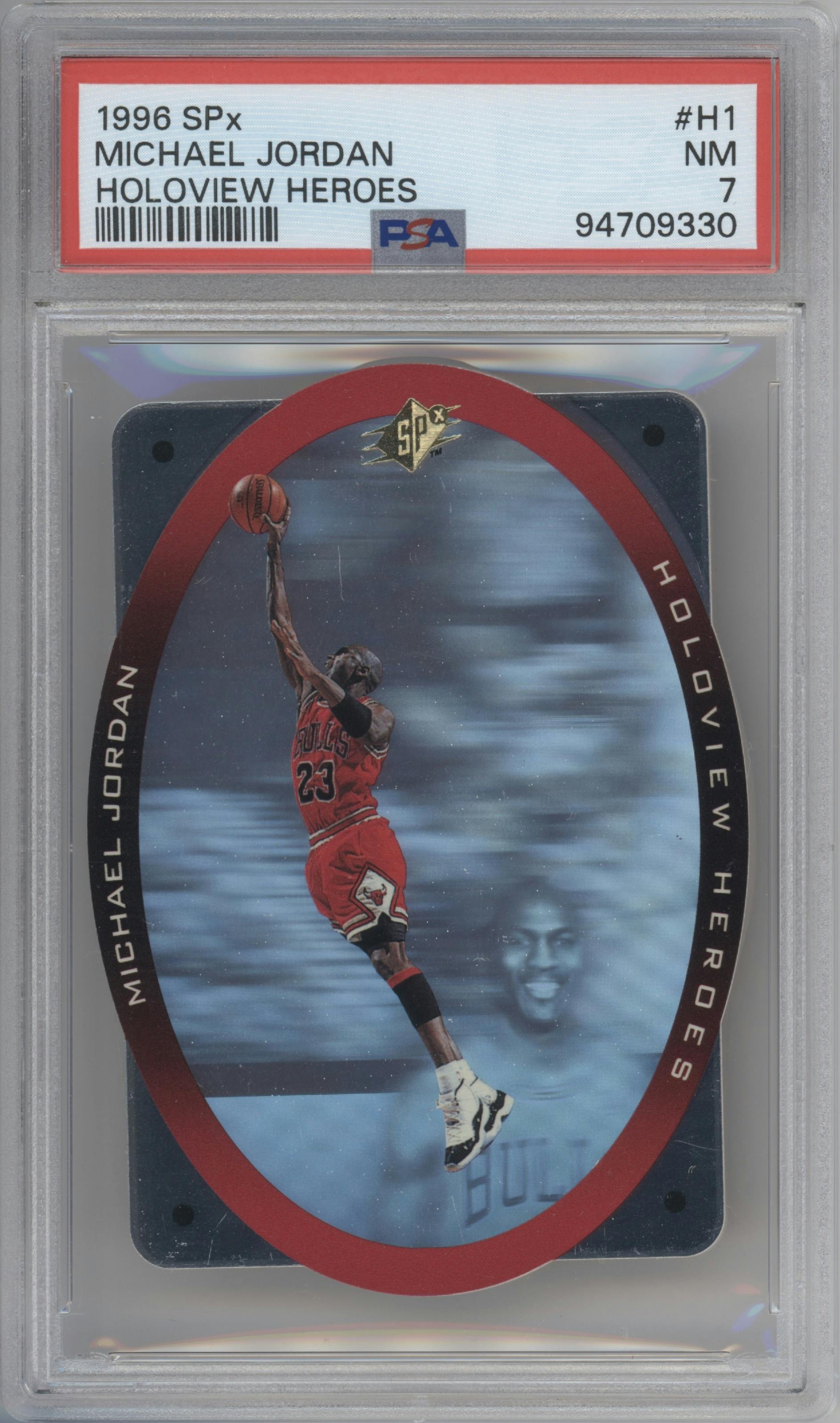 Michael Jordan from the 1996-97 SPX set graded by PSA and given an overall grade of 7.