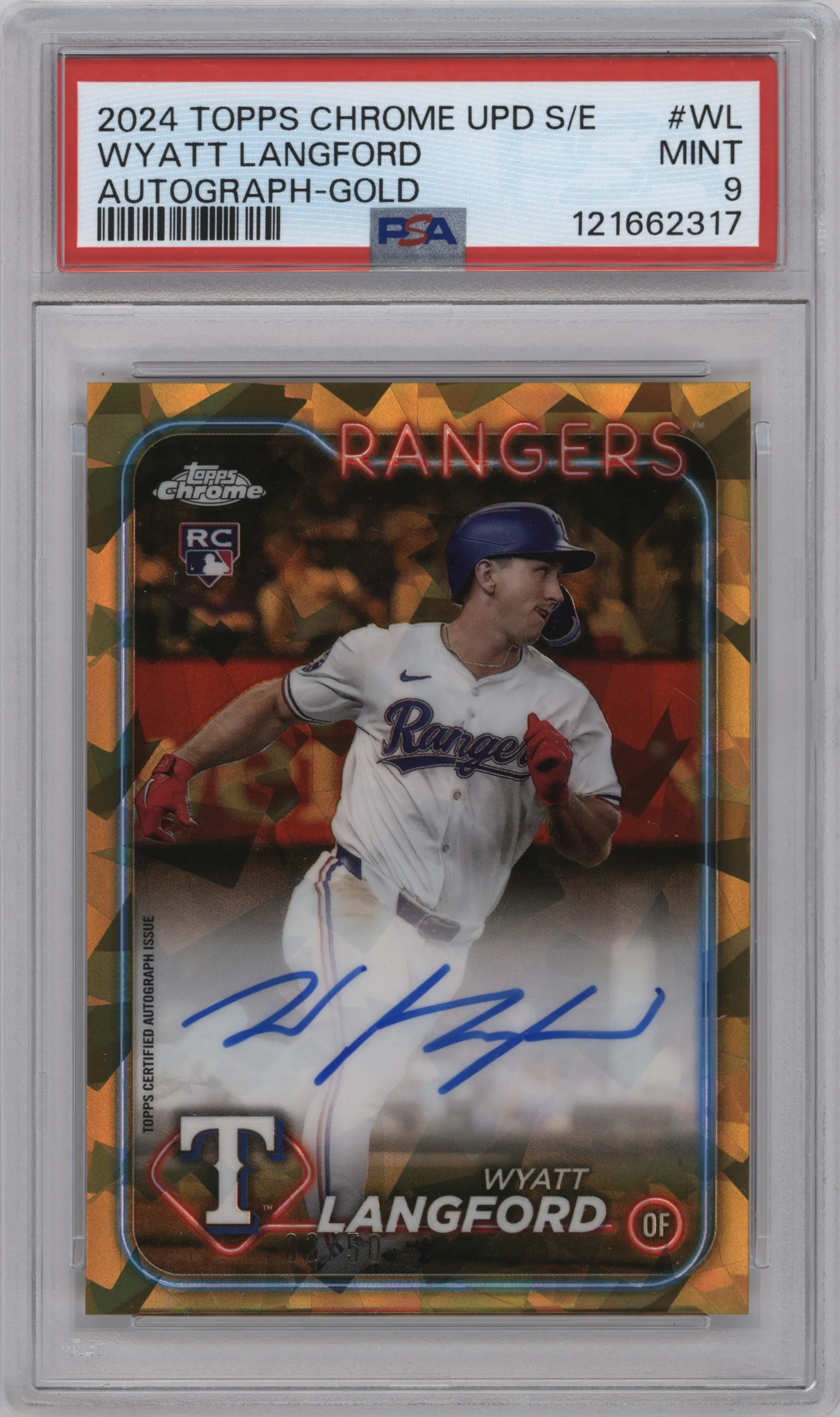 2024 Topps Chrome Update Sapphire Edition Auto Wyatt Langford Gold Refractor PSA 9