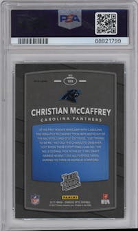 Christian McCaffrey from the 2017 Panini Donruss Optic set featuring a Lime parallel graded by PSA and given an overall grade of 10.
