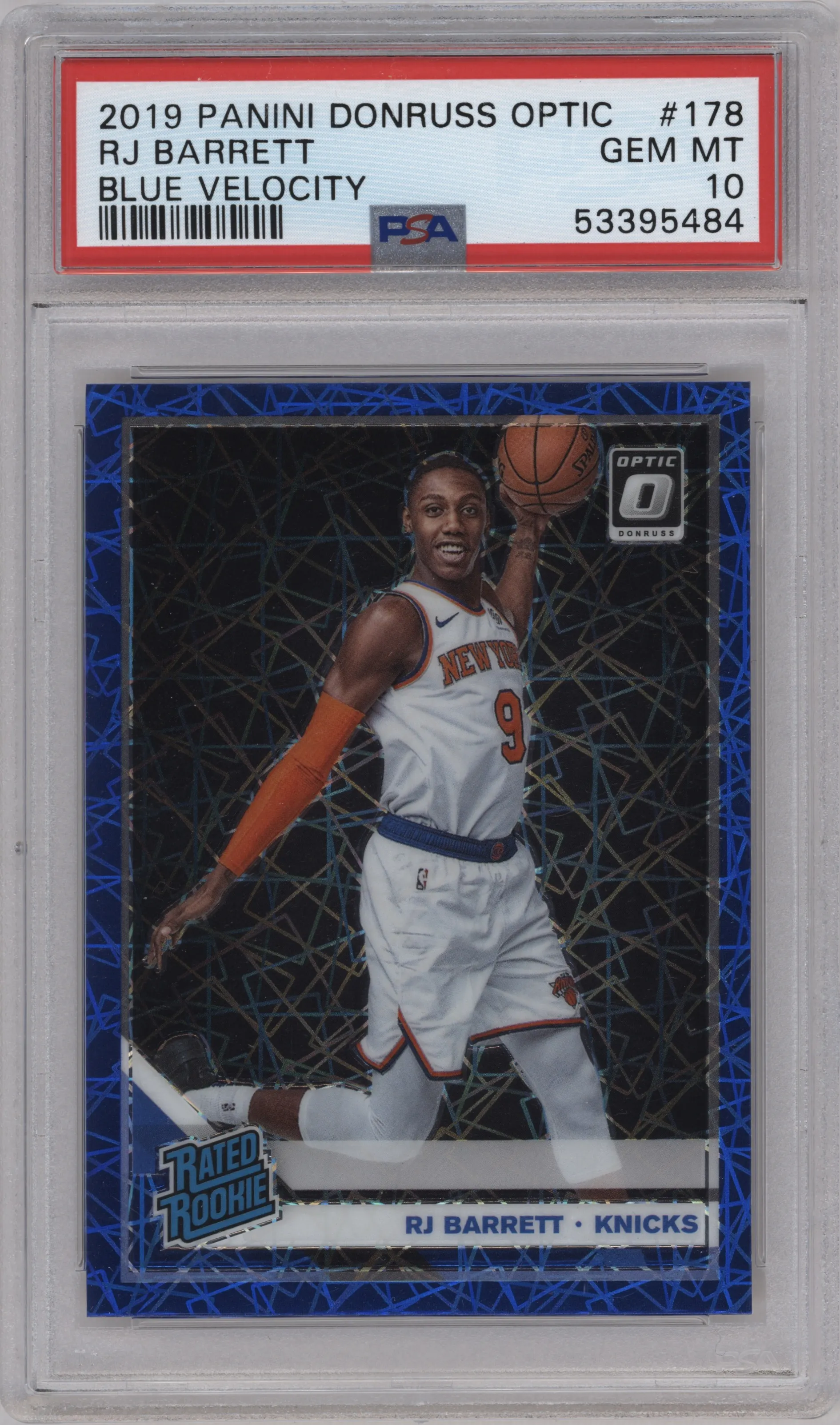2019 Panini Donruss Optic Rated Rookie RJ Barrett Blue Velocity #178 PSA 10