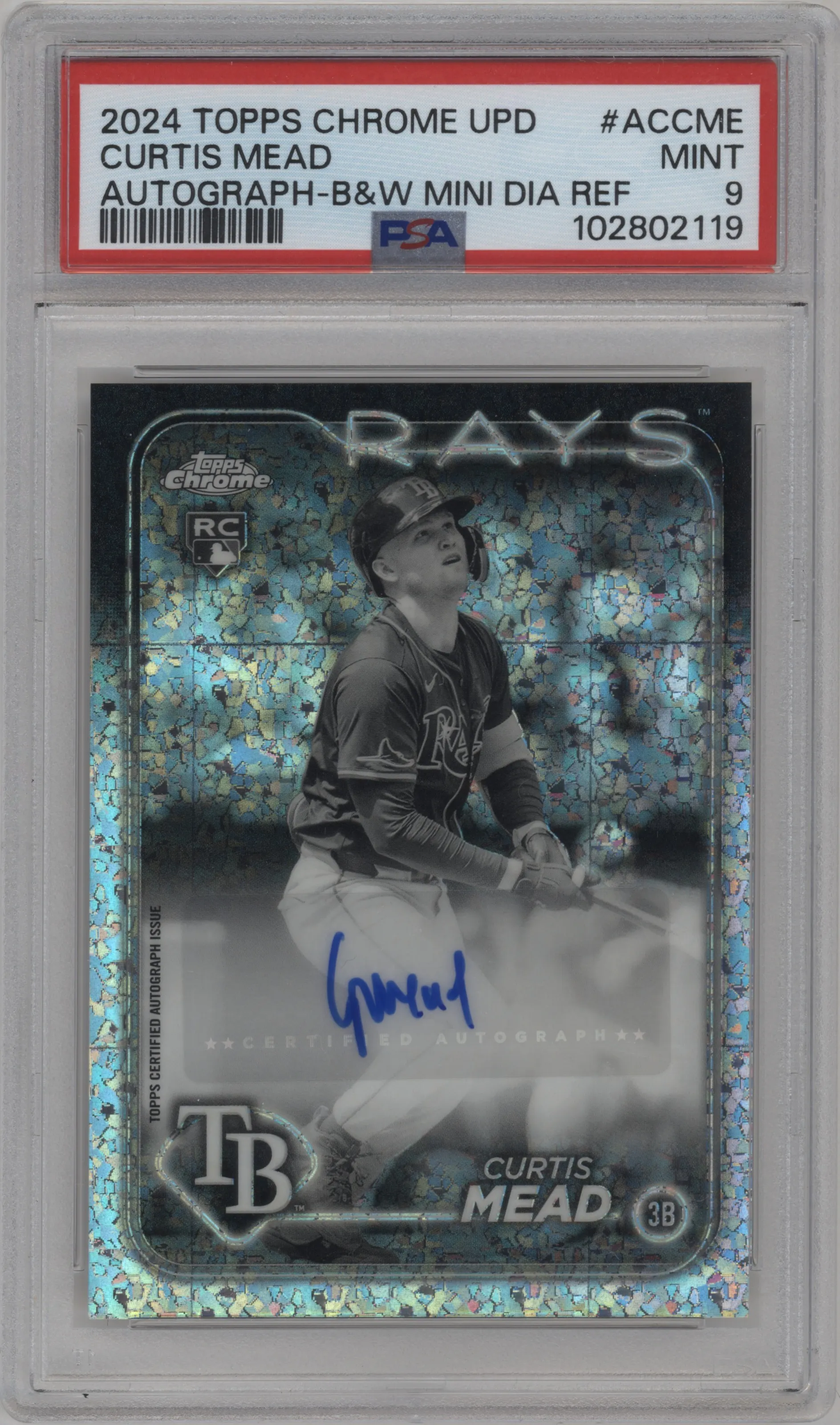 2024 Topps Chrome Update Auto Curtis Mead Black & White Mini-Diamond Refractor #AC-CME PSA 9