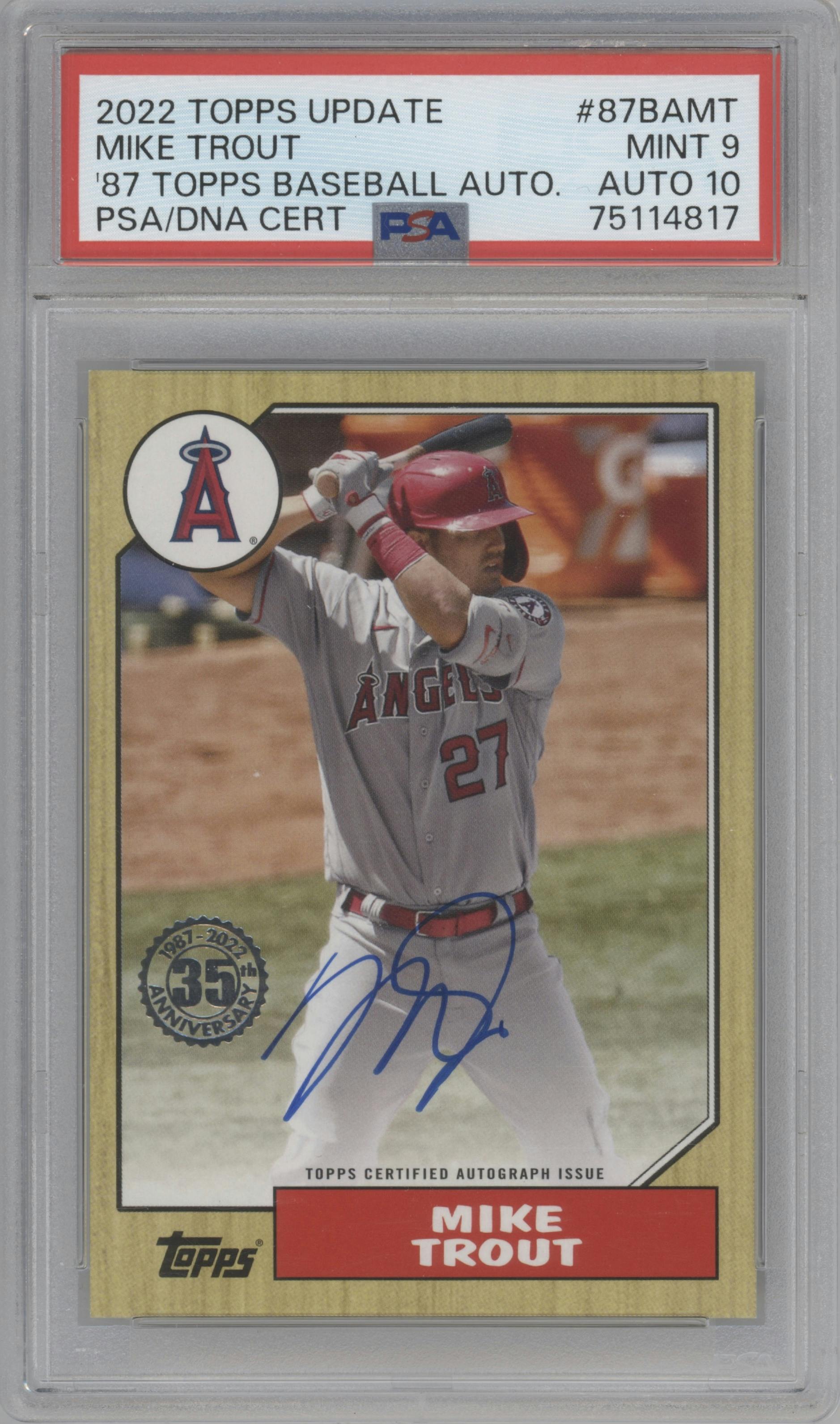 Mike Trout from the 2022 Topps Update  set graded by PSA and given an overall grade of 9.