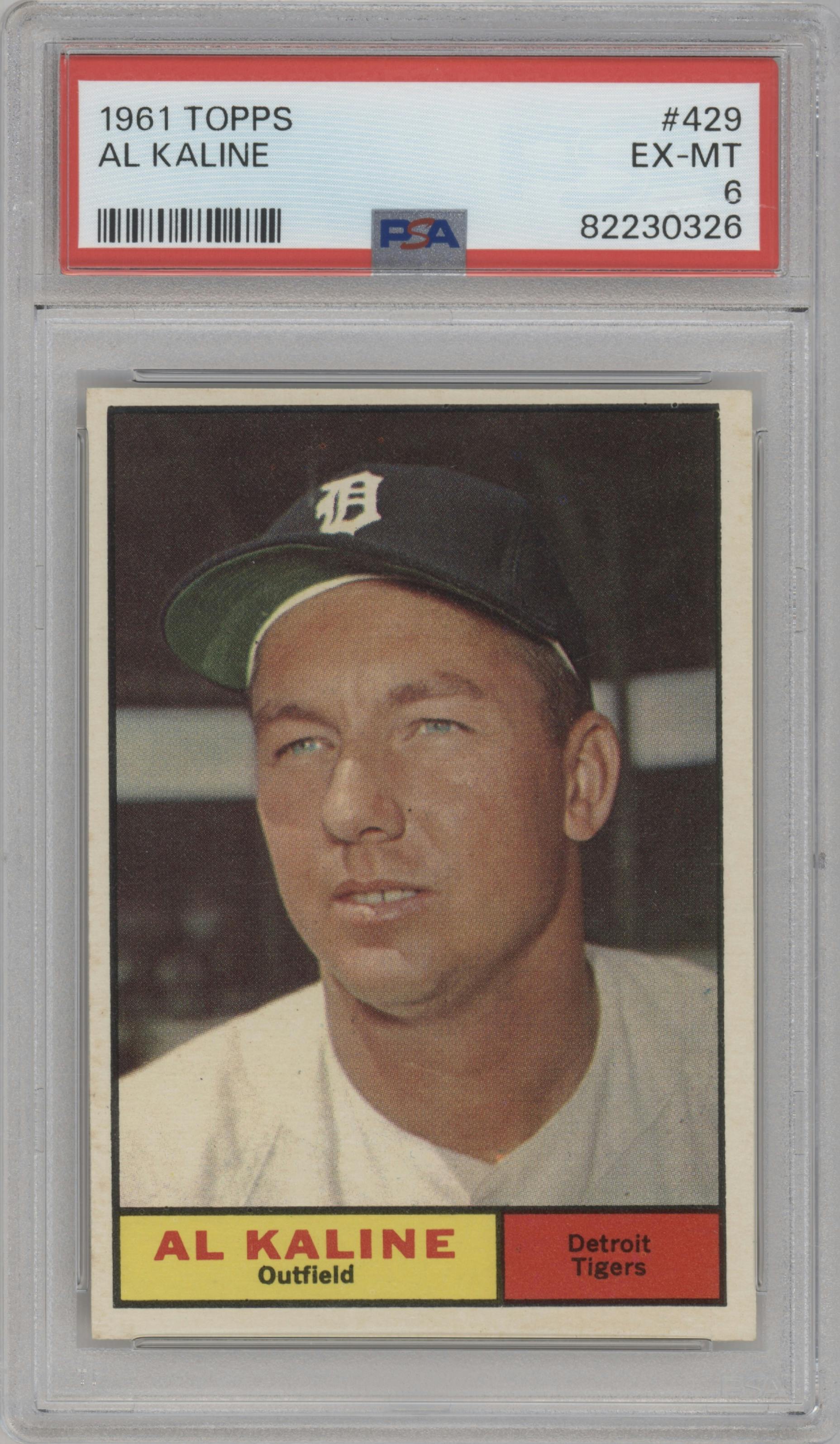 Al Kaline from the 1961 Topps set graded by PSA and given an overall grade of 6.