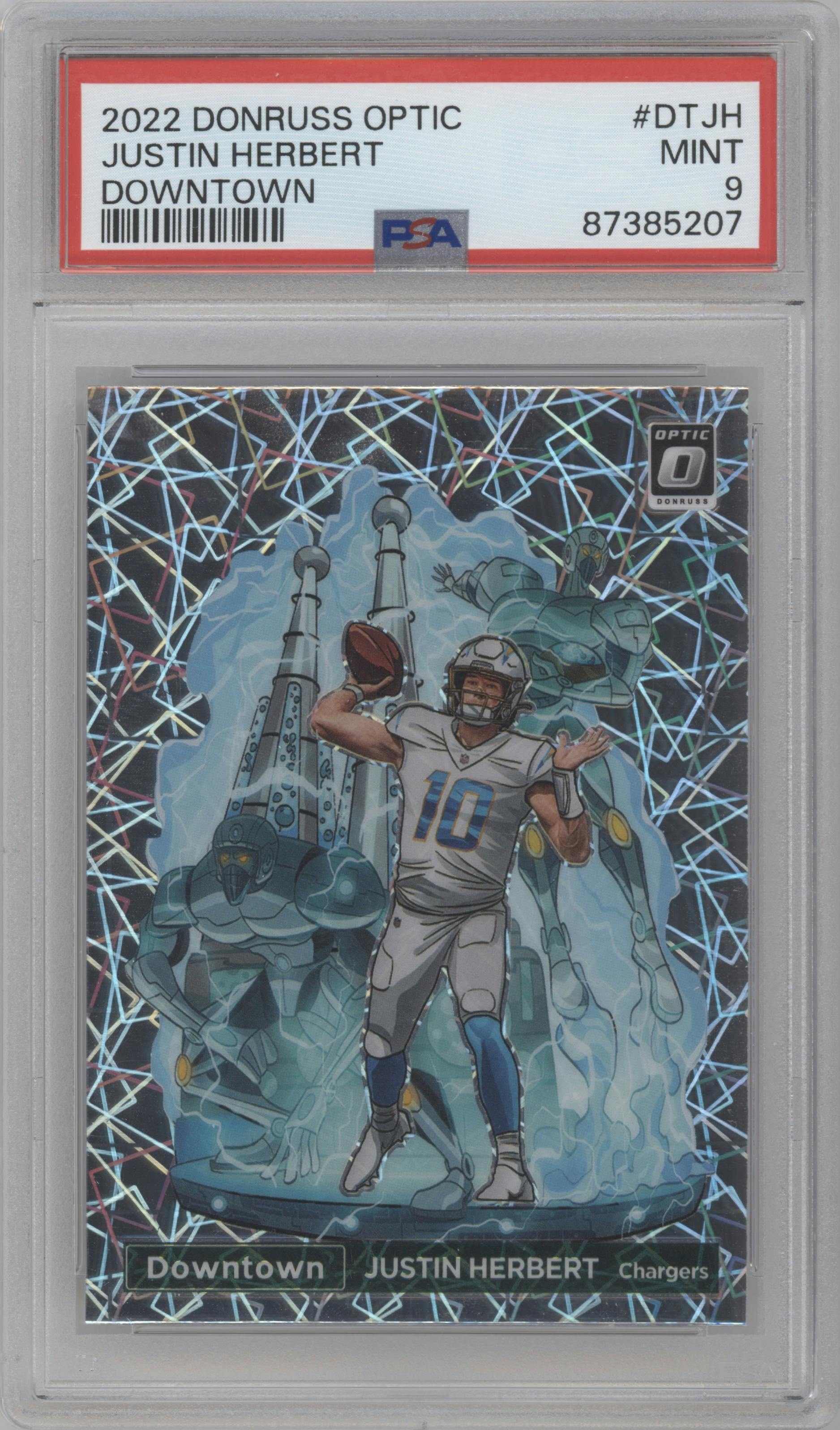 Justin Herbert from the 2022 Panini Donruss Optic set graded by PSA and given an overall grade of 9.