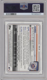 Francisco Alvarez from the 2020 Bowman Chrome set featuring a Blue Refractor parallel graded by PSA and given an overall grade of 10.