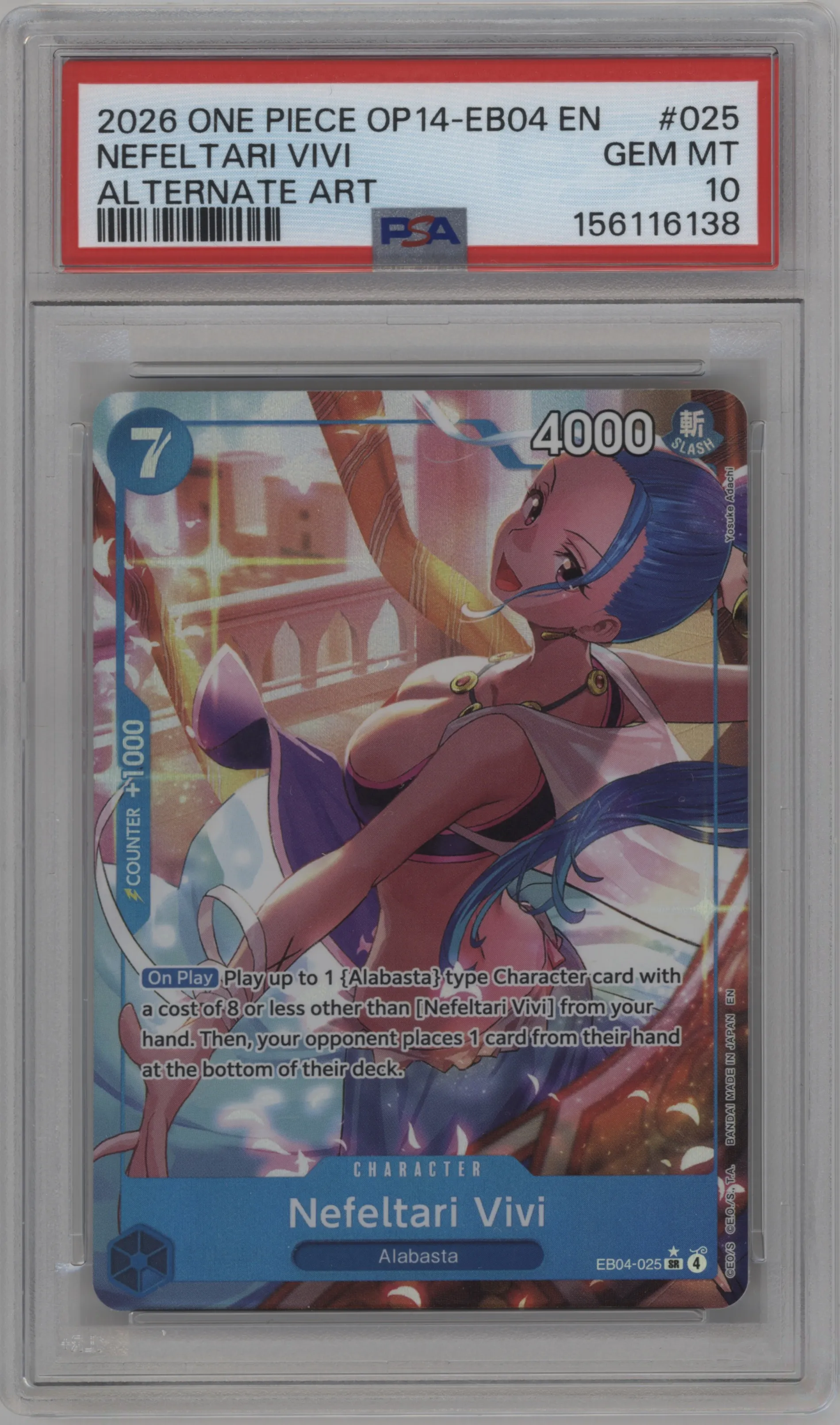 2026 One Piece The Azure Sea's Seven Nefeltari Vivi Alternate Art SR #EB04-025 SR PSA 10