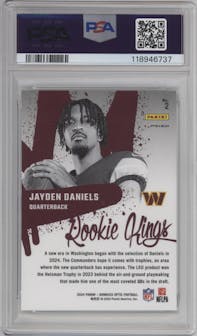 Jayden Daniels from the 2024 Donruss Optic set graded by PSA and given an overall grade of 10.