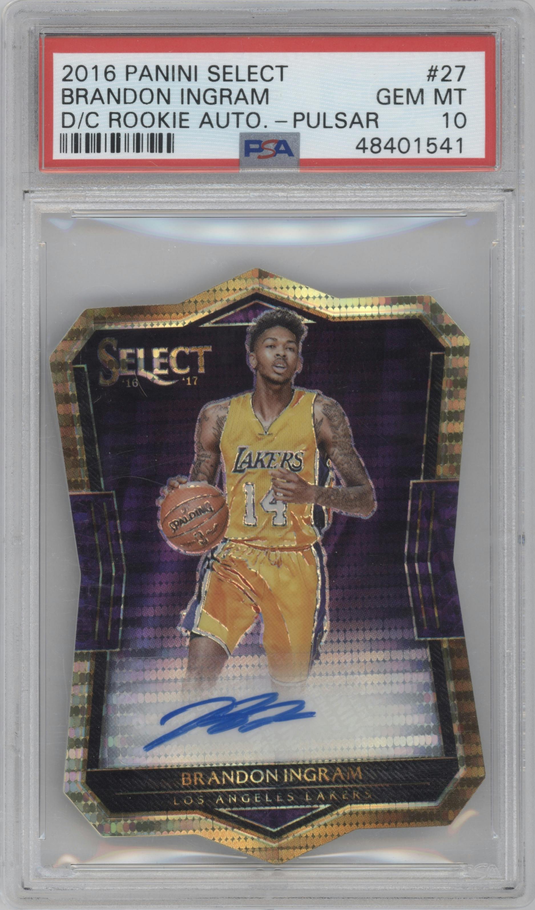 Brandon Ingram from the 2016-17 Panini Select set featuring a Pulsar  parallel graded by PSA and given an overall grade of 10.