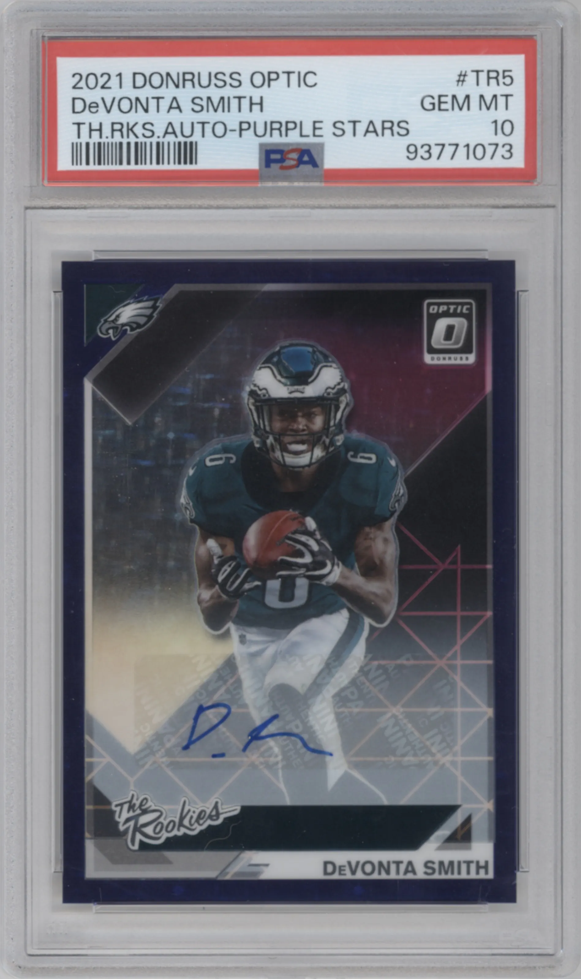 2021 Panini Donruss Optic The Rookies Auto DeVonta Smith Purple Stars #TR-5 PSA 10