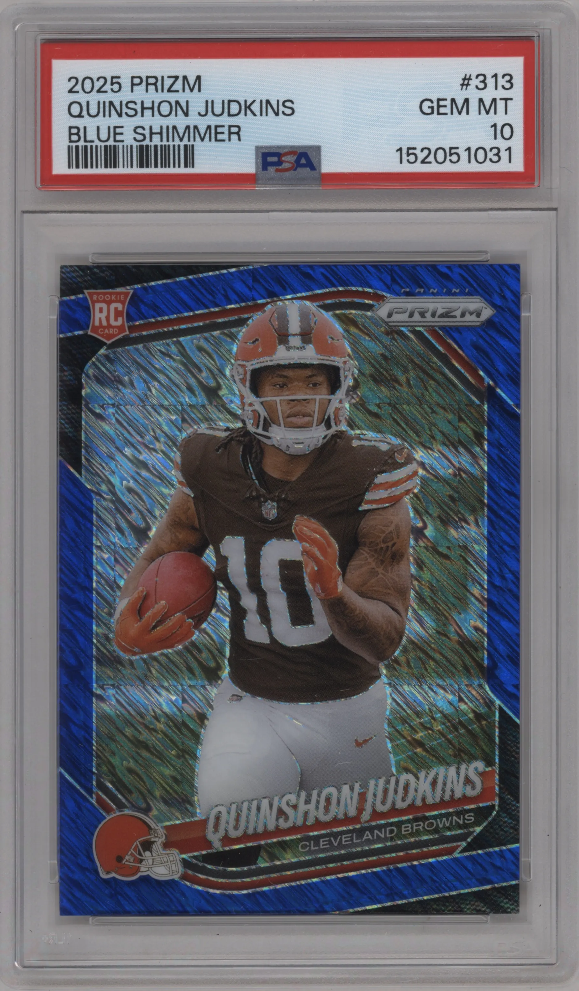 2025 Panini Prizm Quinshon Judkins Blue Shimmer PSA 10