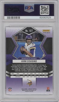 Kirk Cousins from the 2022 Panini Mosaic set featuring a Genesis parallel graded by PSA and given an overall grade of 10.