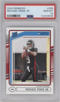 Michael Penix Jr. from the 2024 Donruss set graded by PSA and given an overall grade of 10.