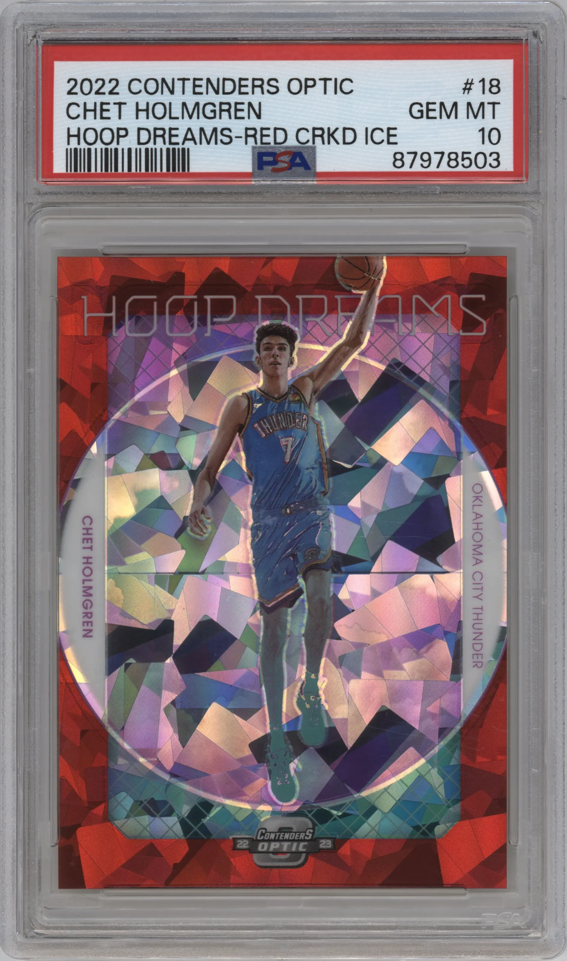 2022 Panini Contenders Optic Hoop Dreams Chet Holmgren Red Cracked Ice #18 PSA 10