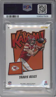 Travis Kelce from the 2024 Panini Absolute set graded by PSA and given an overall grade of 10.