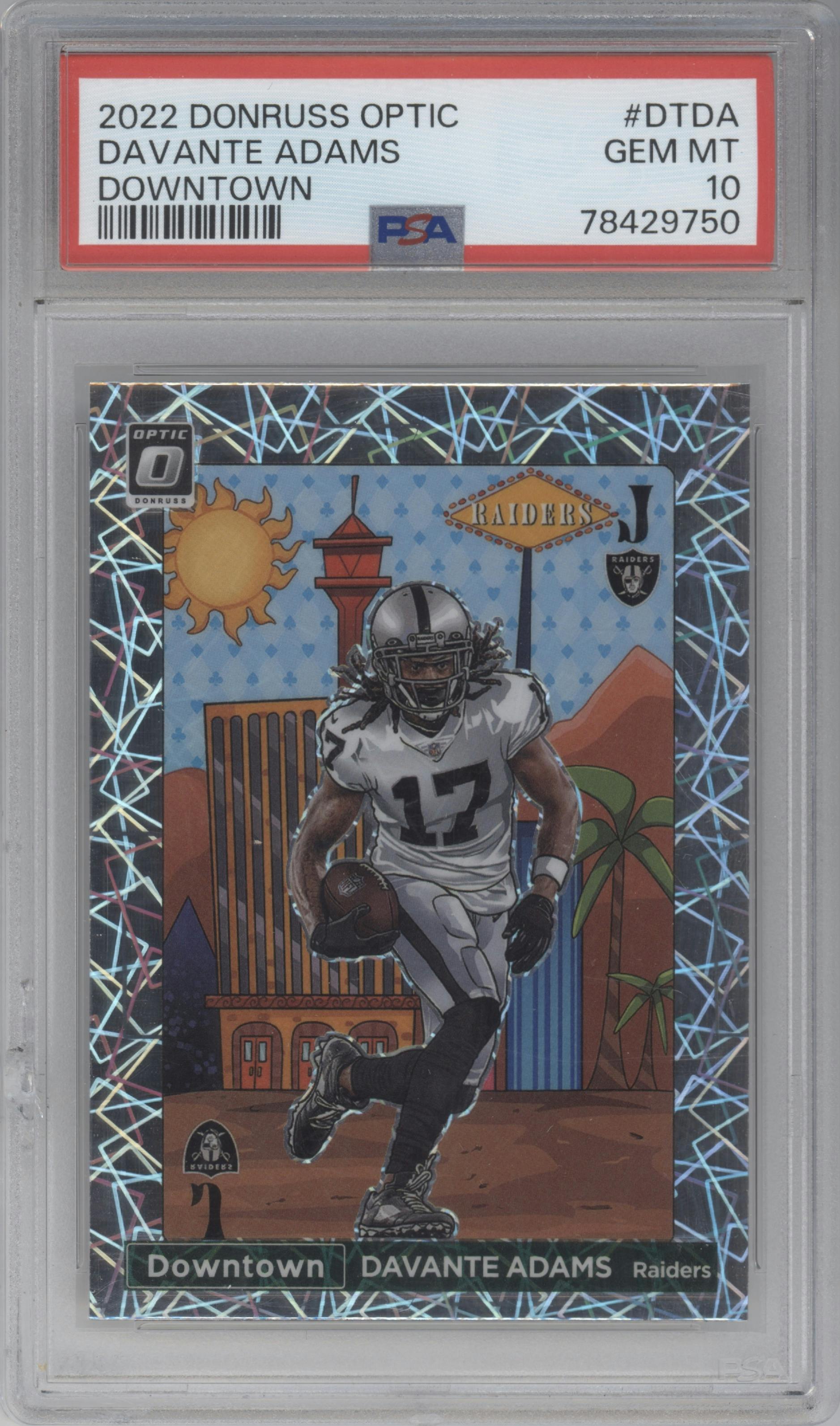 Davante Adams from the 2022 Panini Donruss Optic set graded by PSA and given an overall grade of 10.