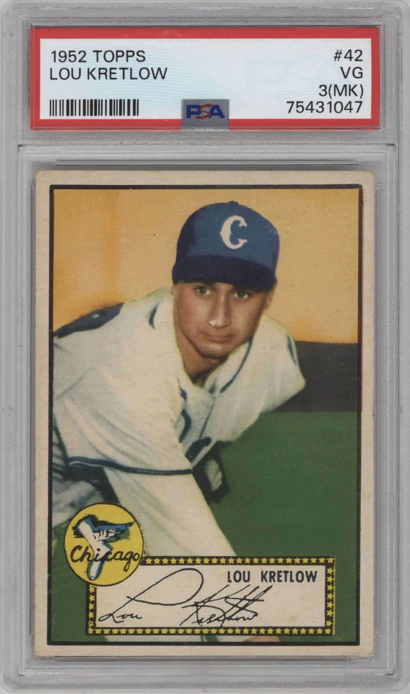 1952 Topps Lou Kretlow Mark PSA VERY GOOD 3 #42 PSA 3