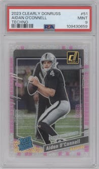 Aidan O'Connell from the 2023 Clearly Donruss set featuring a Techno parallel graded by PSA and given an overall grade of 9.