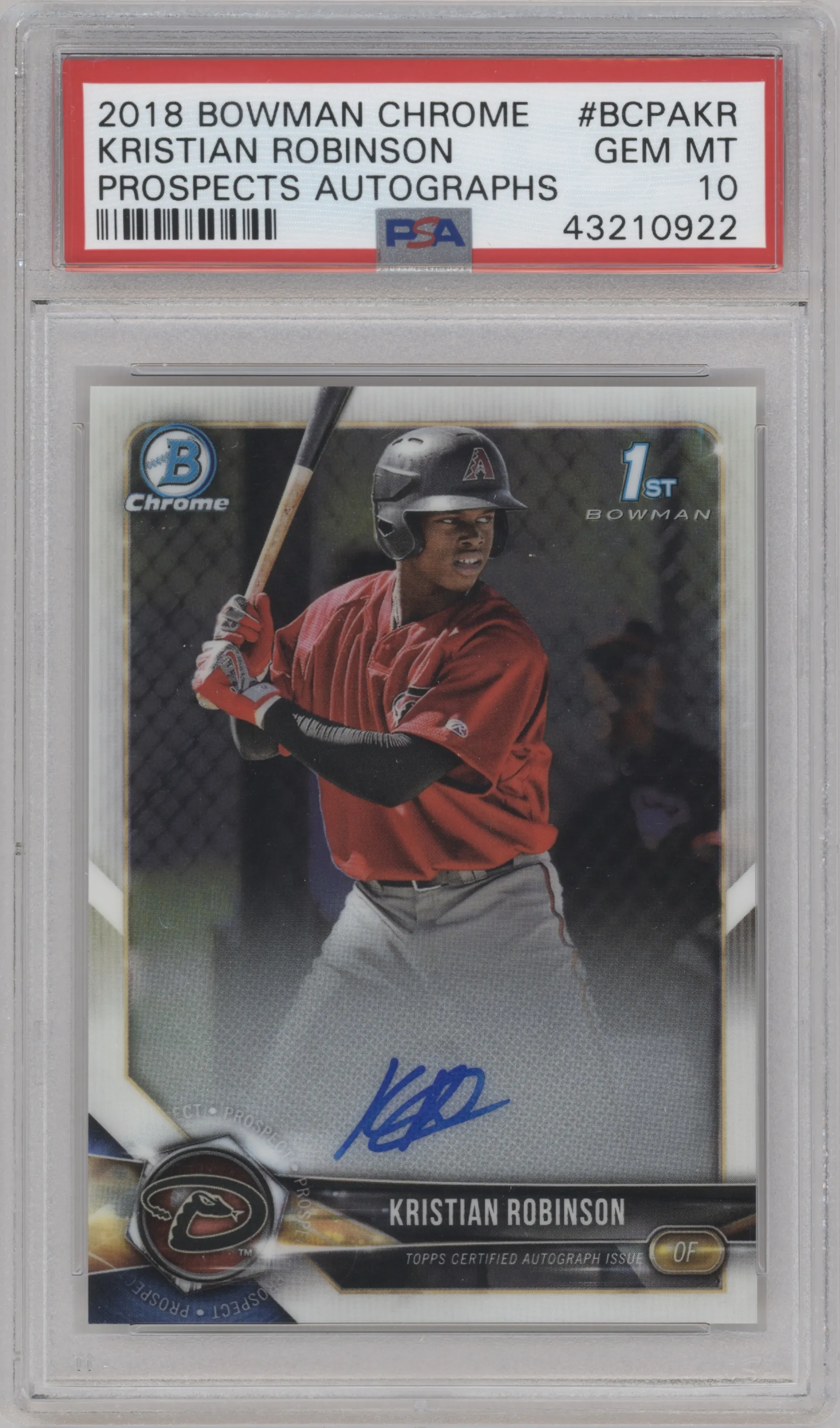 2018 Bowman Chrome Pros.Auto Kristian Robinson PSA 10