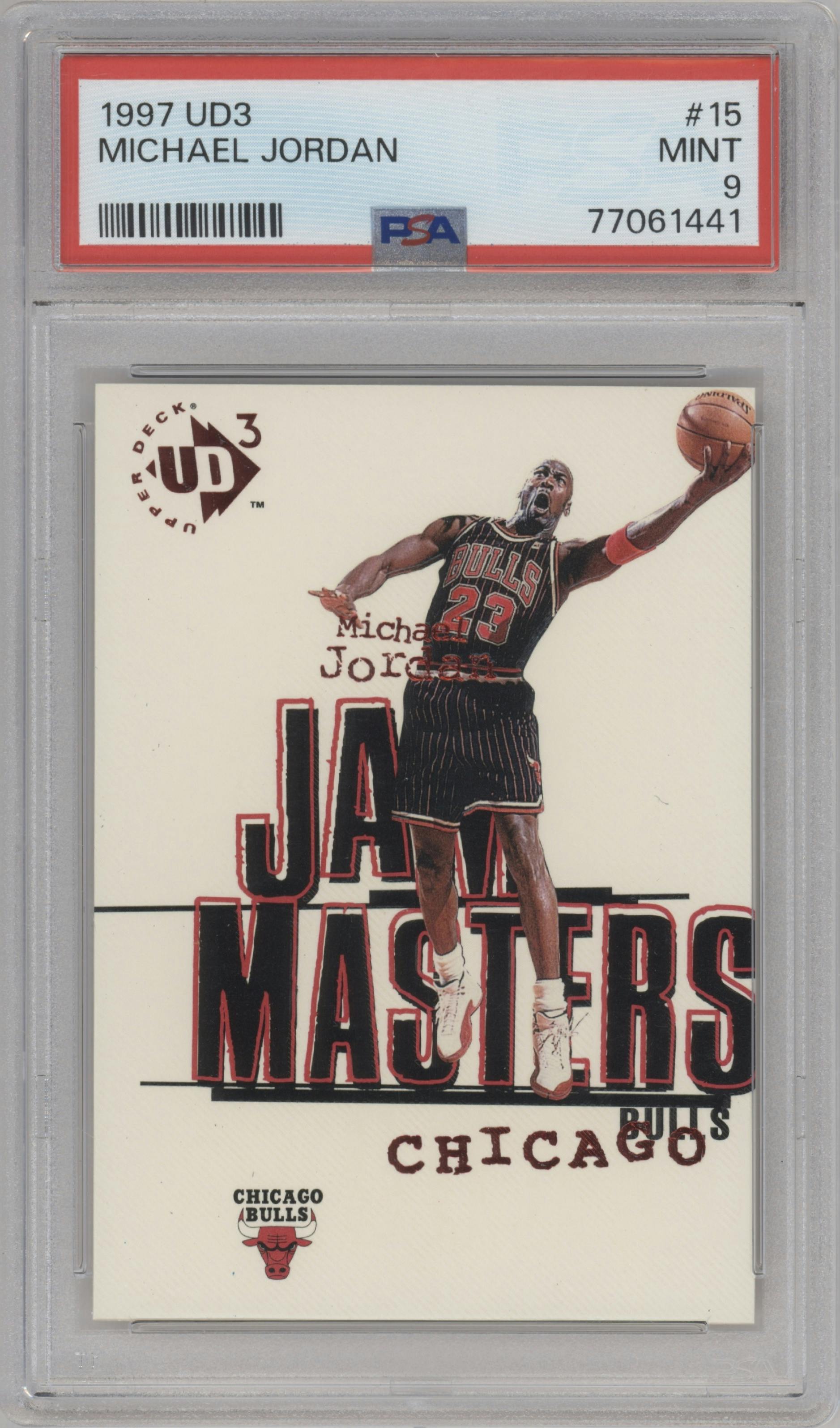 Michael Jordan from the 1997-98 Upper Deck UD3 set graded by PSA and given an overall grade of 9.