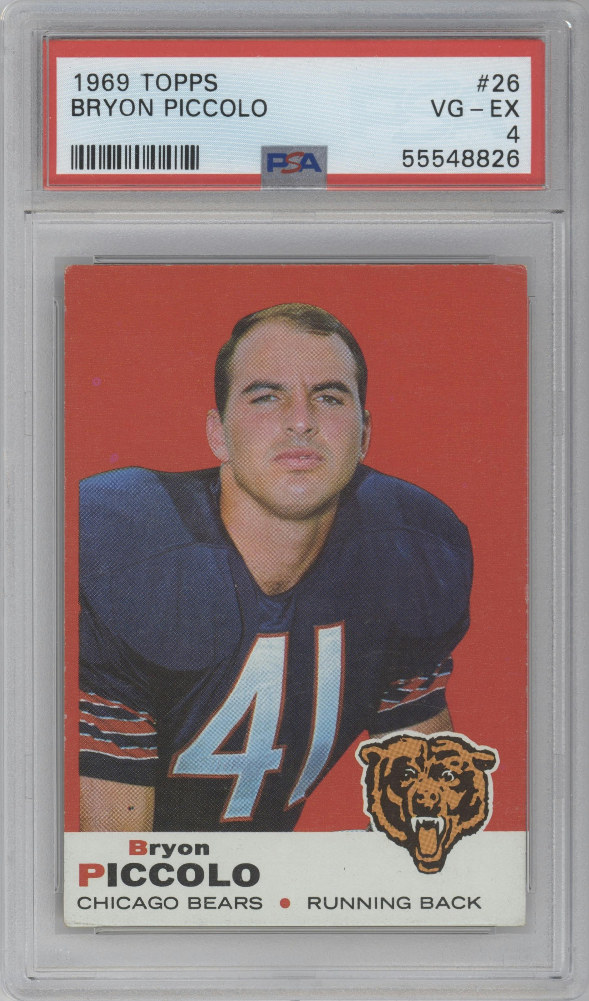 Brian Piccolo from the 1969 Topps set graded by PSA and given an overall grade of 4.