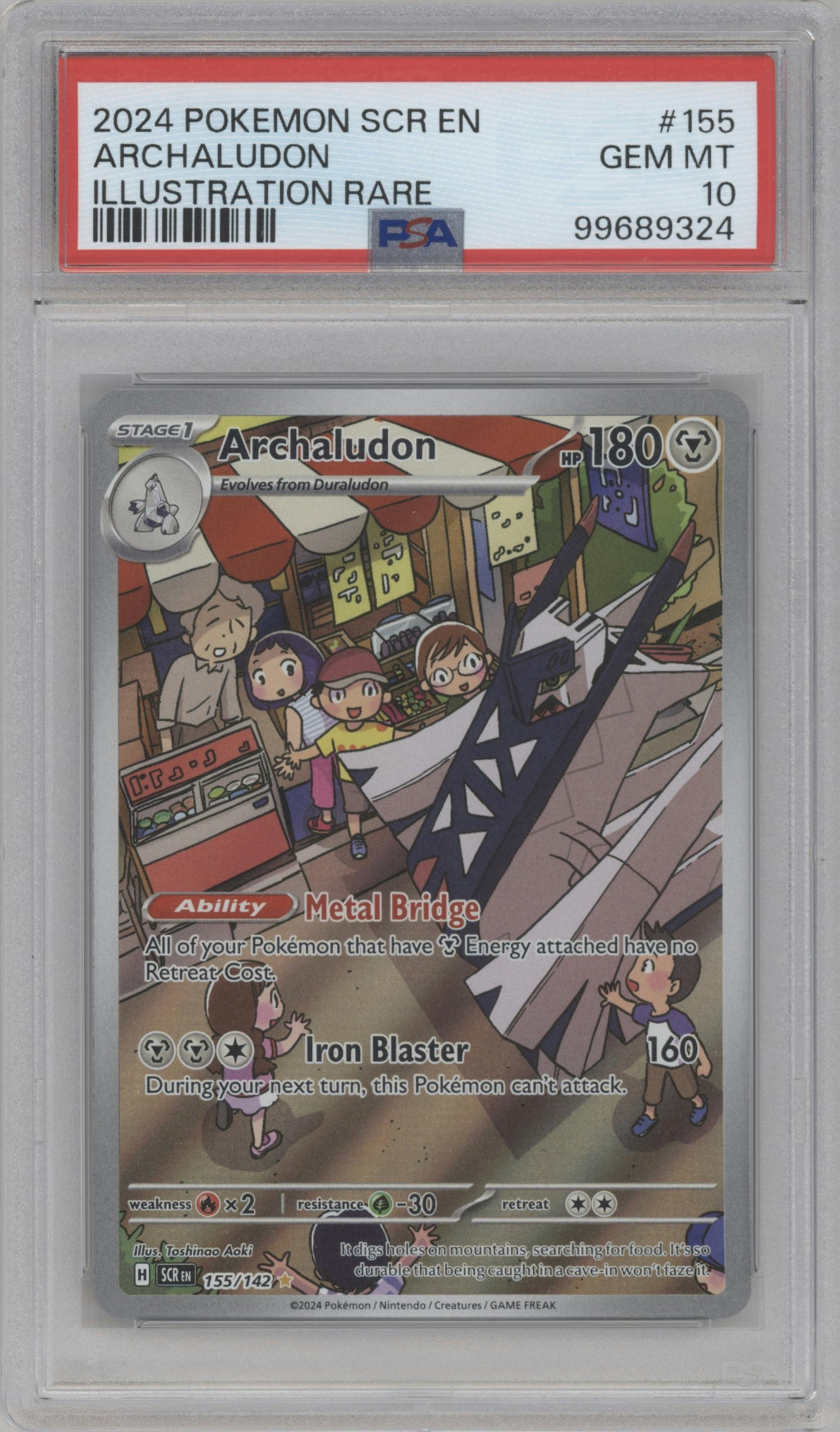 Archaludon from the 2024 Pokemon SV set graded by PSA and given an overall grade of 10.
