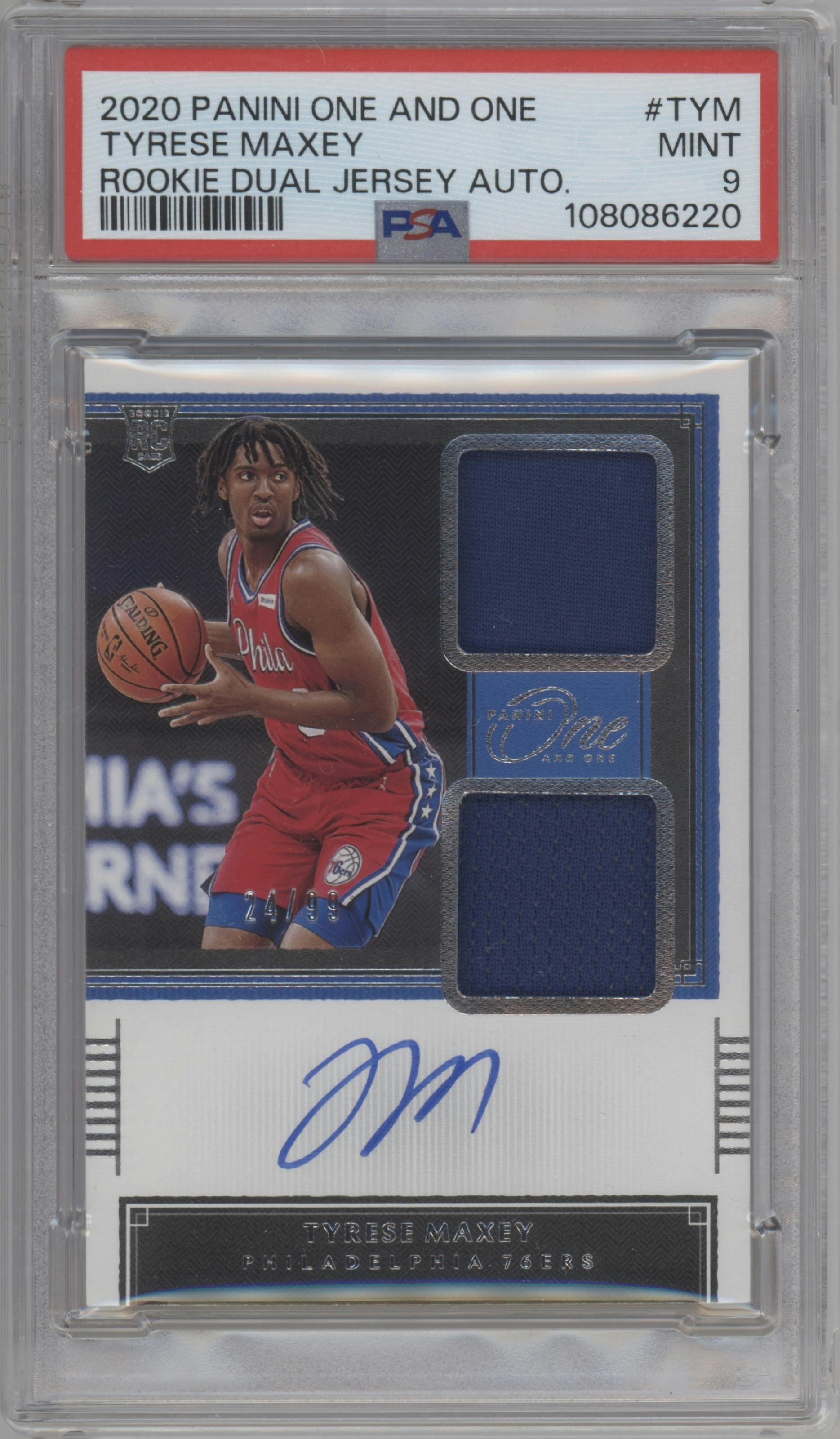 Tyrese Maxey from the 2020-21 Panini One and One set graded by PSA and given an overall grade of 9.