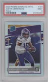 Justin Jefferson from the 2020 Panini Donruss Optic set featuring a Holo parallel graded by PSA and given an overall grade of 9.