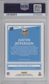 Justin Jefferson from the 2020 Panini Donruss Optic set featuring a Holo parallel graded by PSA and given an overall grade of 9.