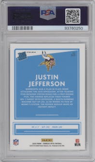 Justin Jefferson from the 2020 Panini Donruss Optic set featuring a Holo parallel graded by PSA and given an overall grade of 9.