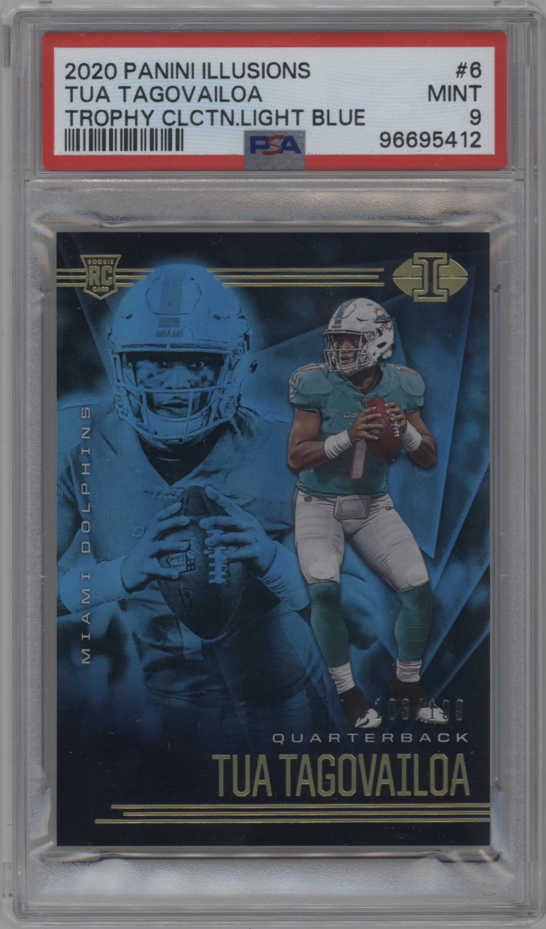 2020 Panini Illusions Trophy Coll. Tua Tagovailoa Light Blue PSA 9
