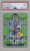 Puka Nacua from the 2024 Panini Mosaic set featuring a Green Fluorescent parallel graded by PSA and given an overall grade of 9.