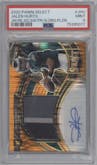 Jalen Hurts from the 2020 Panini Select set featuring a Neon Orange Pulsar parallel graded by PSA and given an overall grade of 9.
