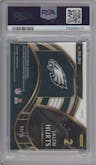Jalen Hurts from the 2020 Panini Select set featuring a Neon Orange Pulsar parallel graded by PSA and given an overall grade of 9.