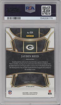 Jayden Reed from the 2023 Panini Select set featuring a Dragon Scale parallel graded by PSA and given an overall grade of 9.