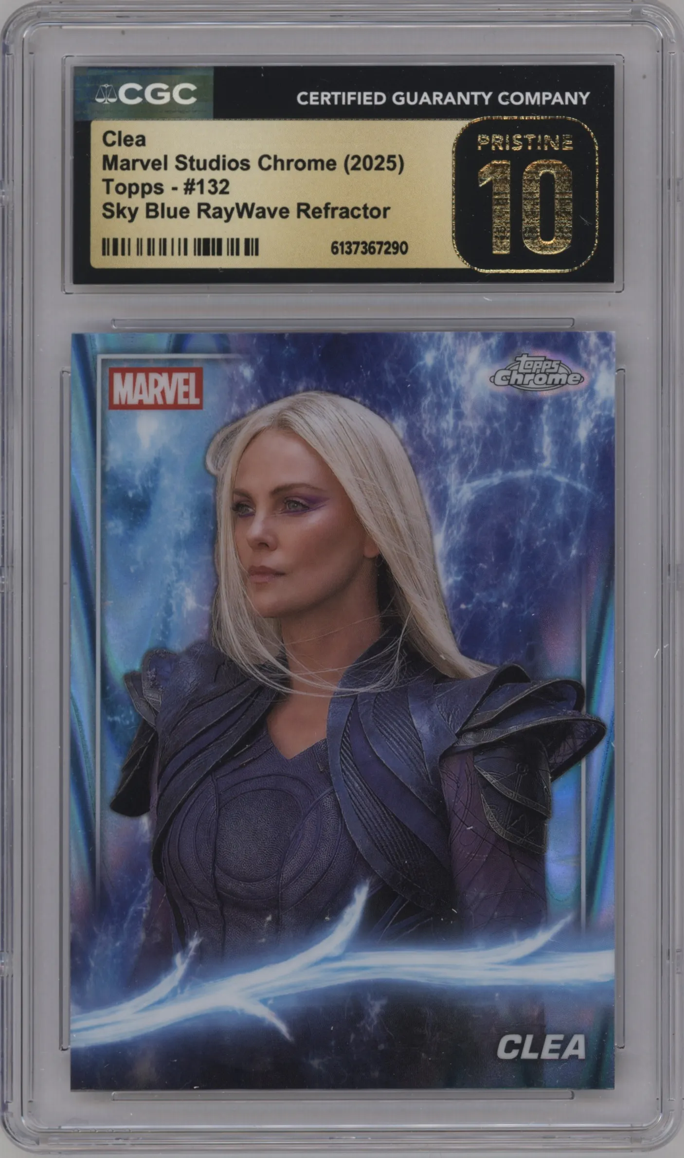 2025 Topps Chrome Marvel Studios Clea Sky Blue RayWave Refractor #132 CGC 10
