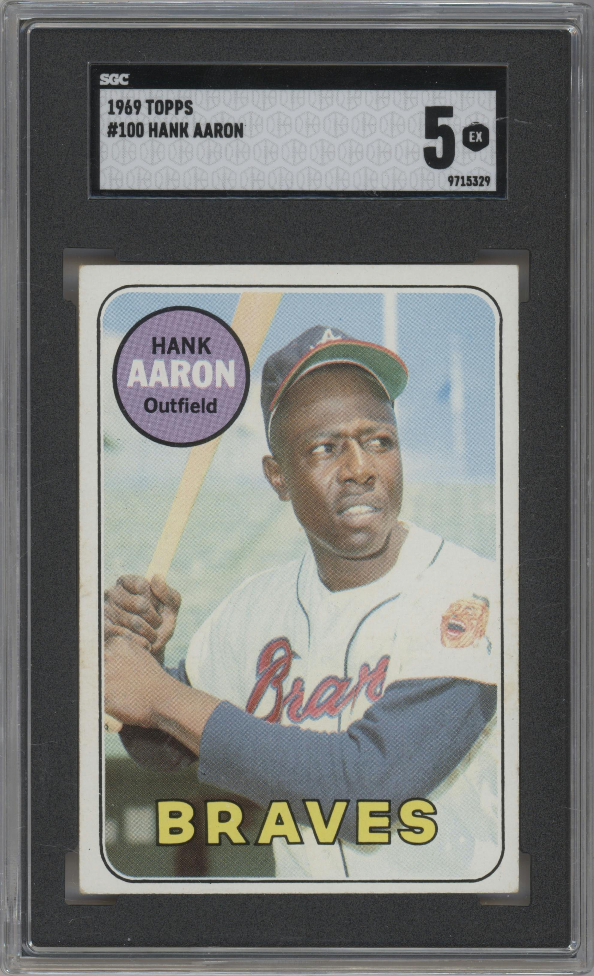 Hank Aaron from the 1969 Topps set graded by SGC and given an overall grade of 5.